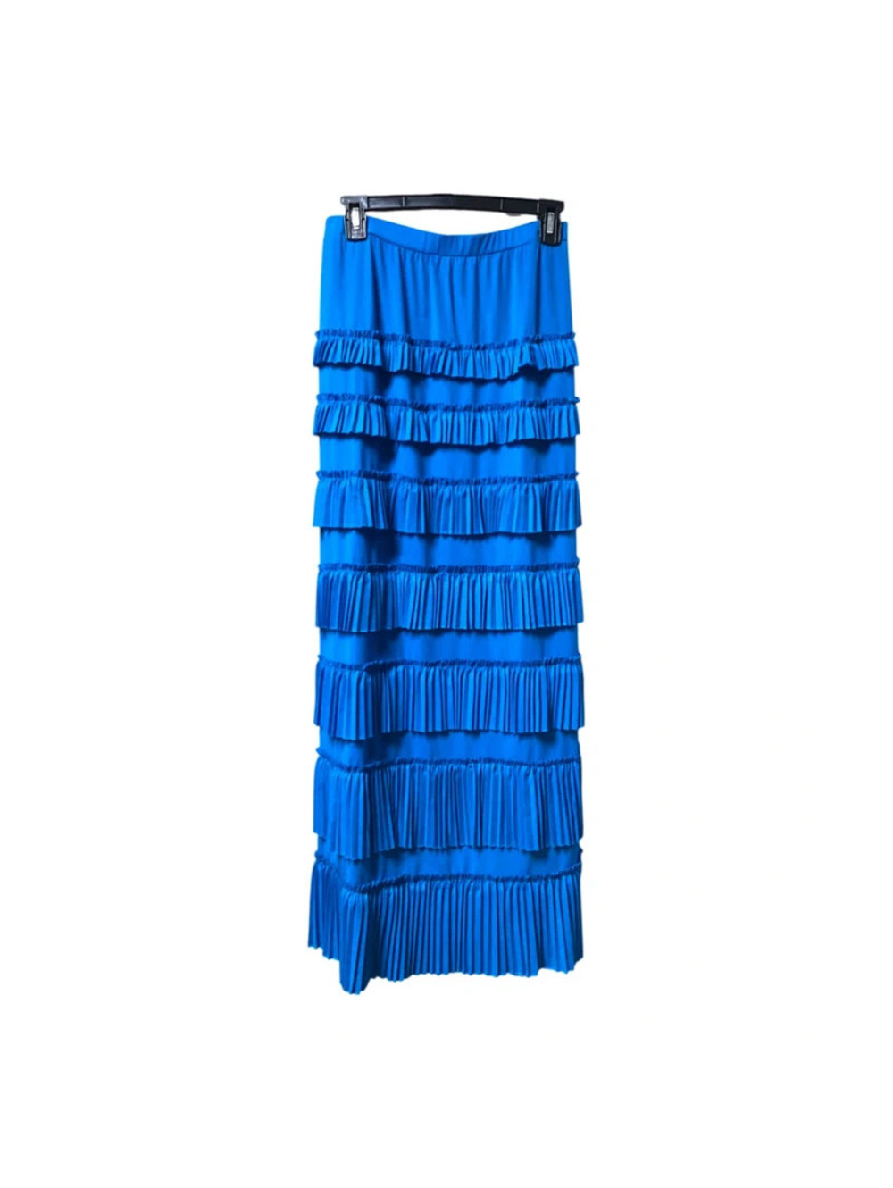 Shanna's Threads Women's Long Maxi Pleated Tier Skirt Sz 2X Solid Blue EUC